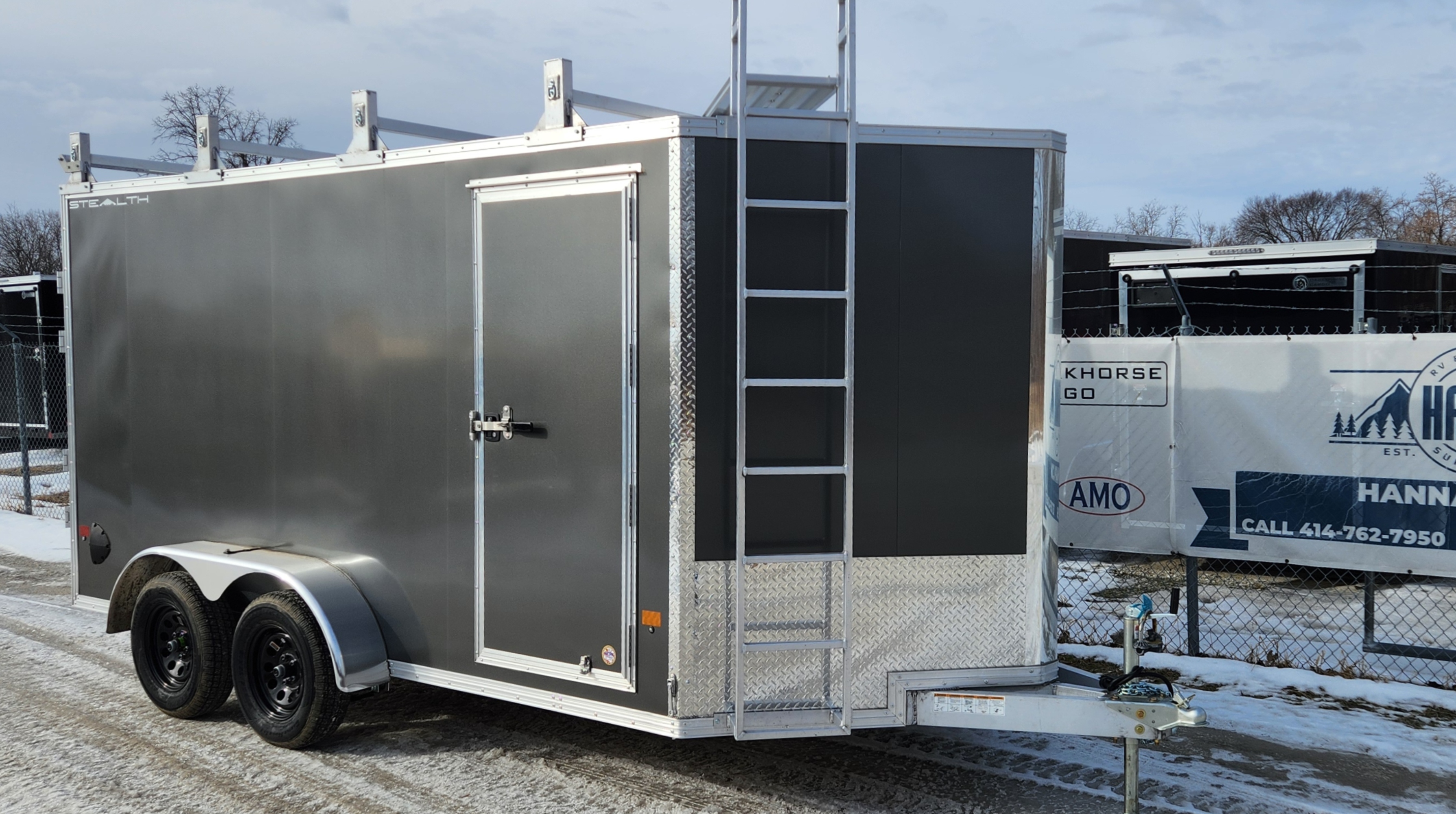 CargoPro Stealth 7 X 14 Aluminum Frame Tandem Axle Ultimate Contractor Cargo Trailer Double Rear Doors, 79 inch Interior Height- Charcoal